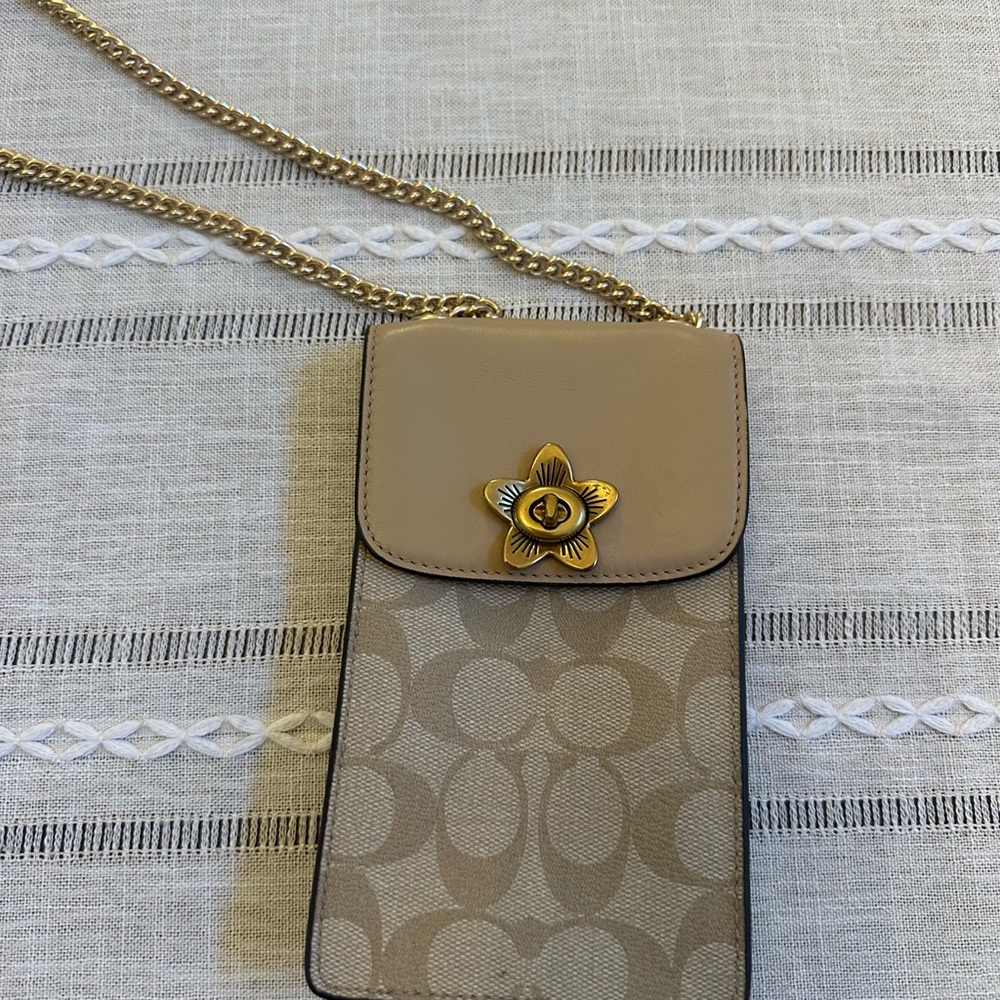 Coach Beige and Gold Floral Crossbody Bag